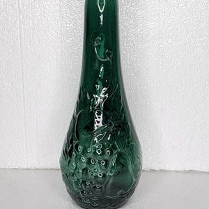 VTG DABS Green Bottle Vase Embossed Fruit Portugal